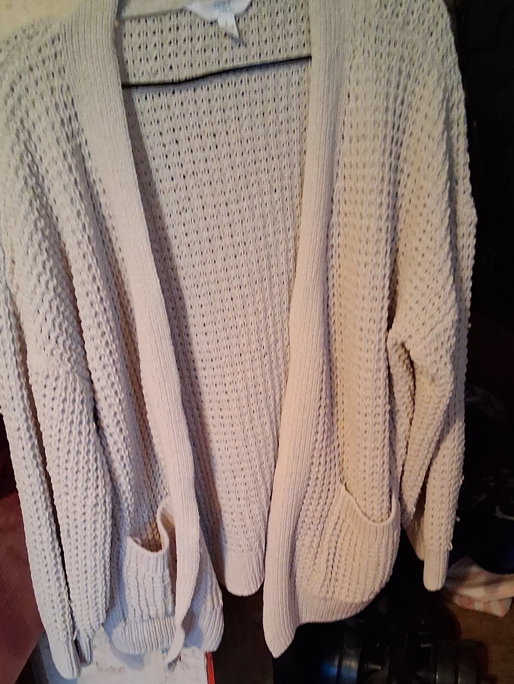 Time and Tru Cream Open-Front Knit Cardigan with Pockets